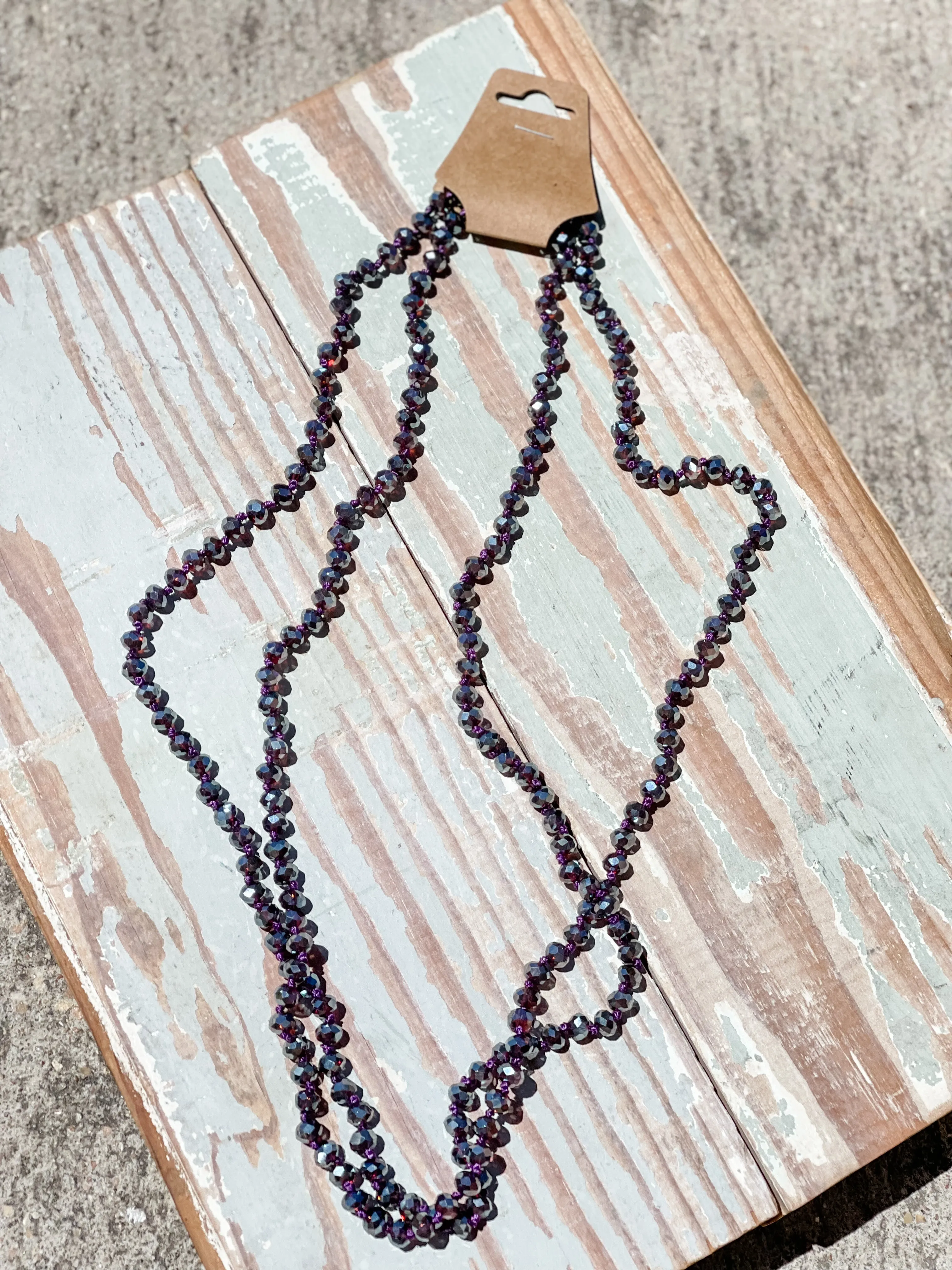 60" Bead Necklace || Navy Maroon Iridescent Mix