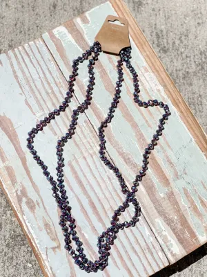60" Bead Necklace || Navy Maroon Iridescent Mix