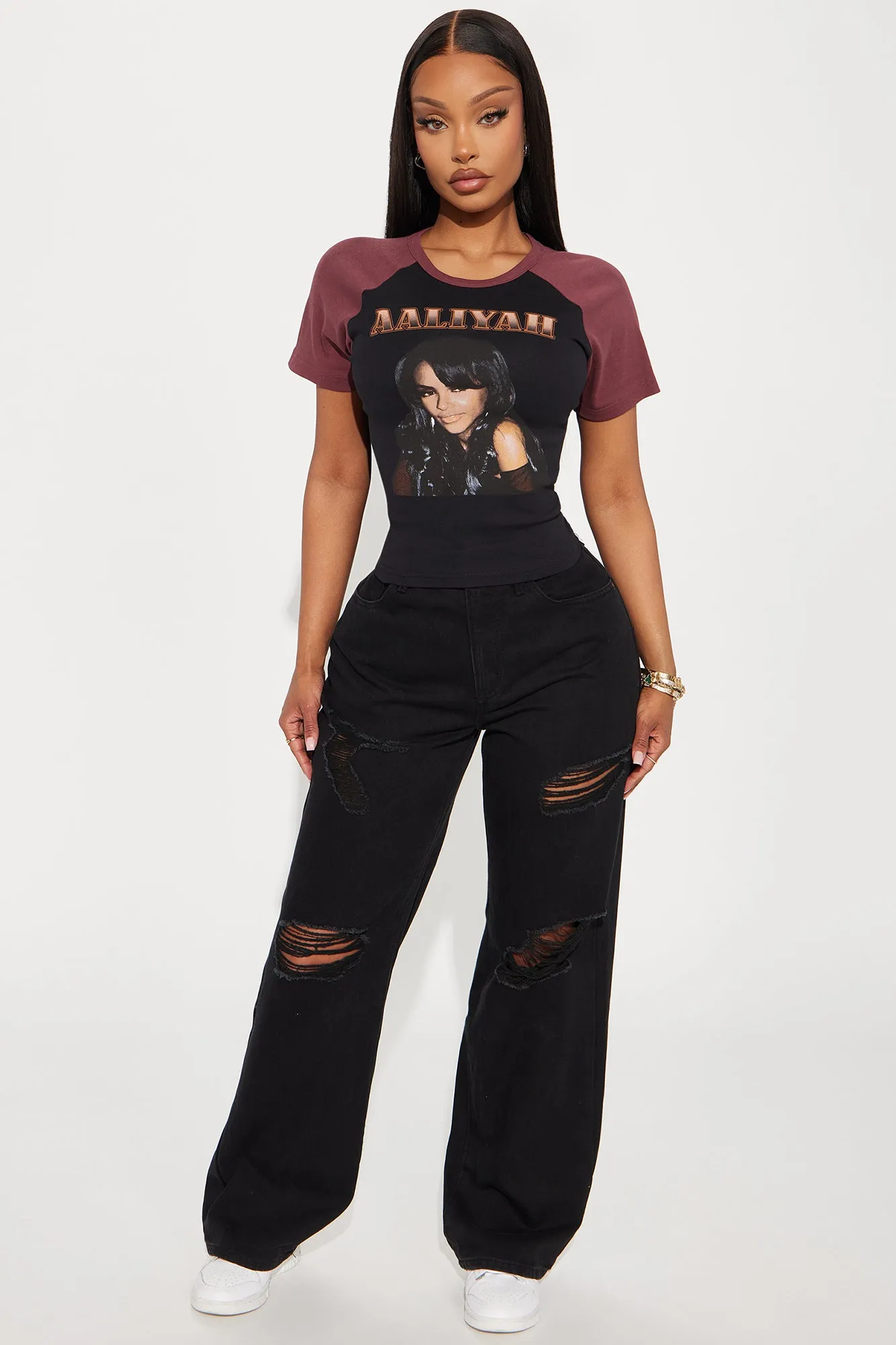 Aaliyah Raglan Baby Tee - Black/combo