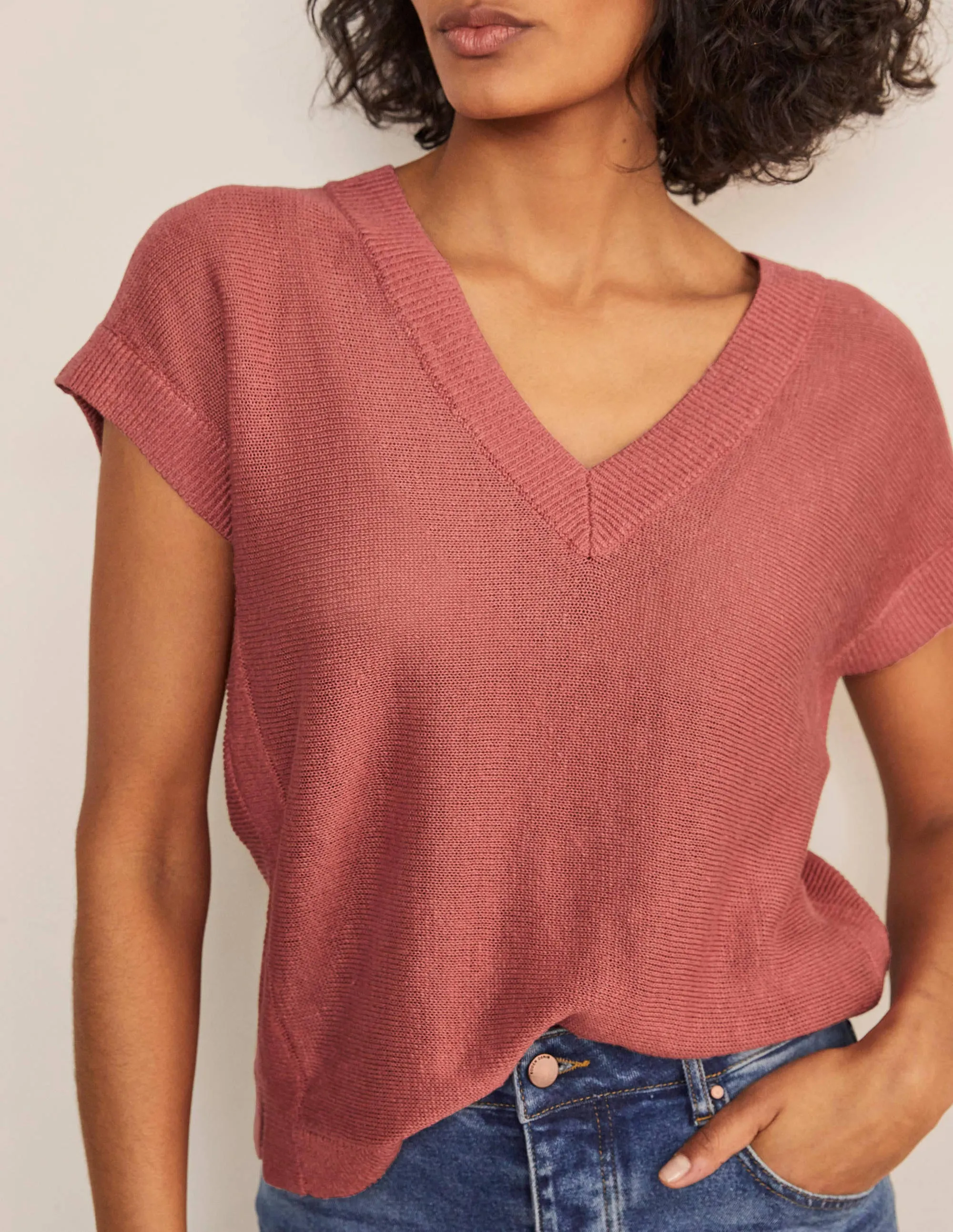 Anglesey Ribbed Linen Tee-Dusty Red