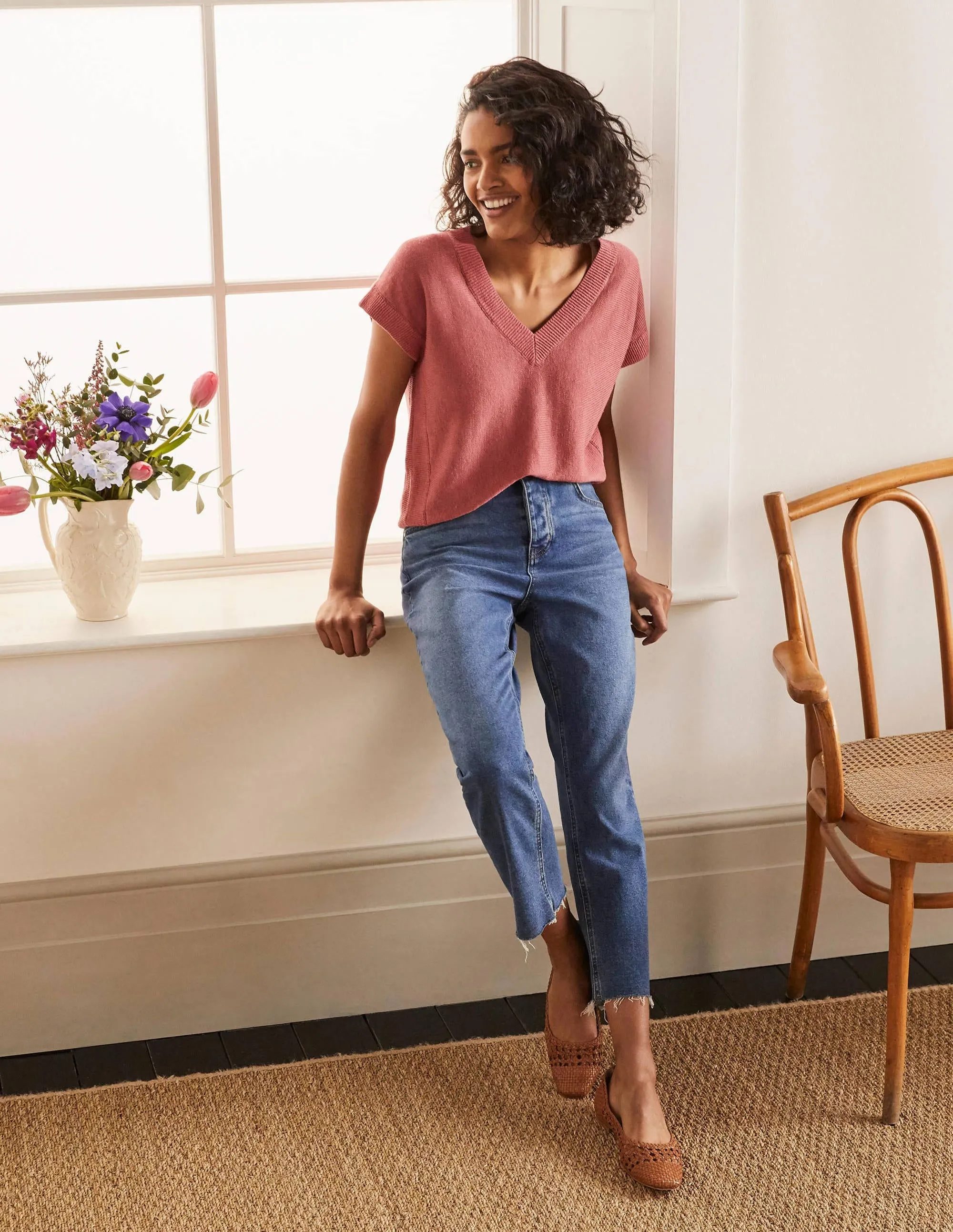Anglesey Ribbed Linen Tee-Dusty Red