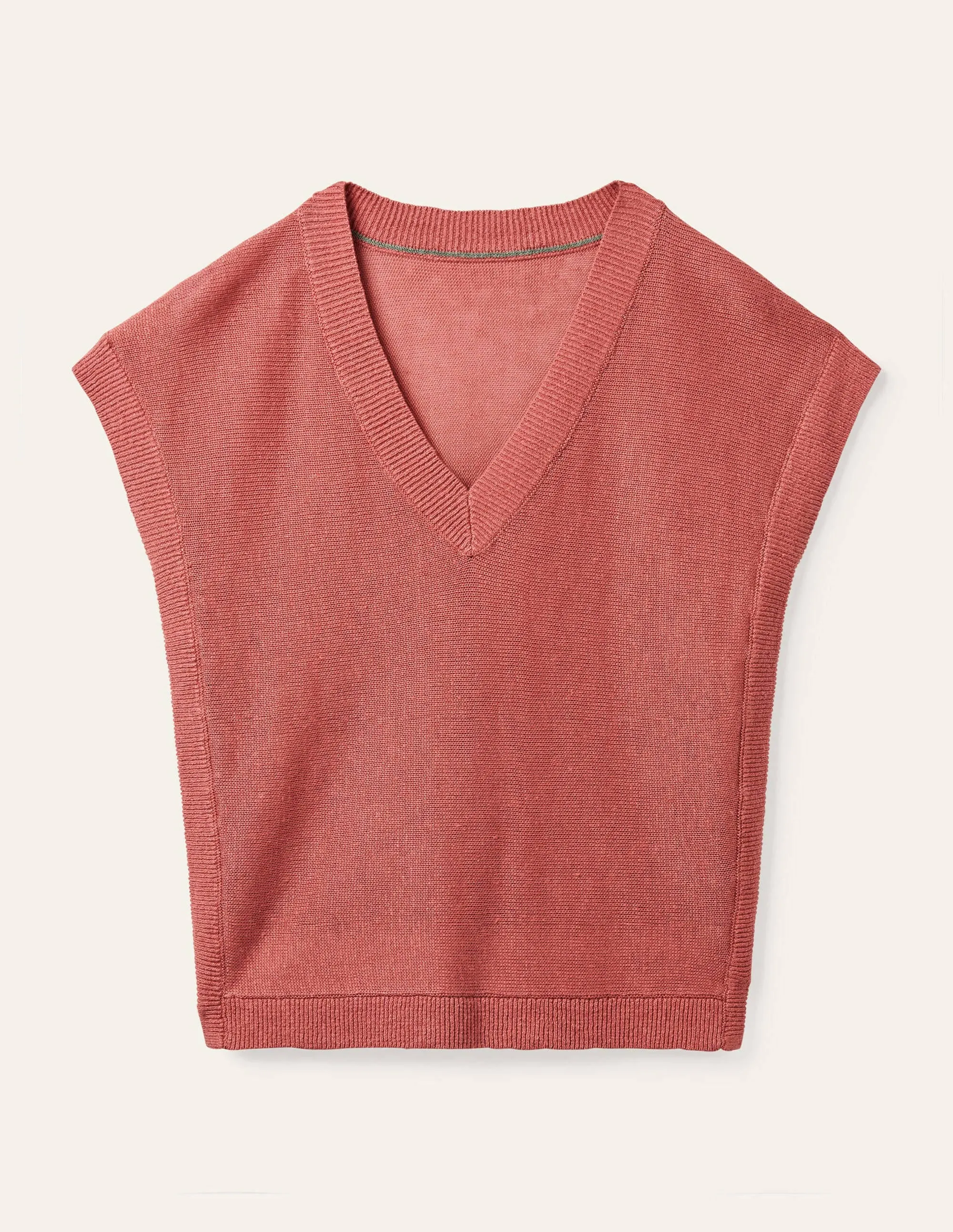 Anglesey Ribbed Linen Tee-Dusty Red