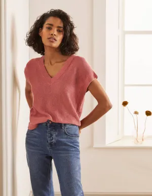 Anglesey Ribbed Linen Tee-Dusty Red