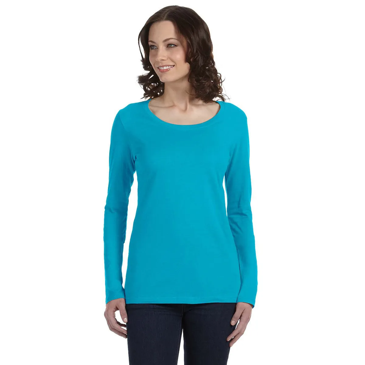 Anvil Women's Carribean Blue Ringspun Sheer Long-Sleeve Featherweight T-Shirt