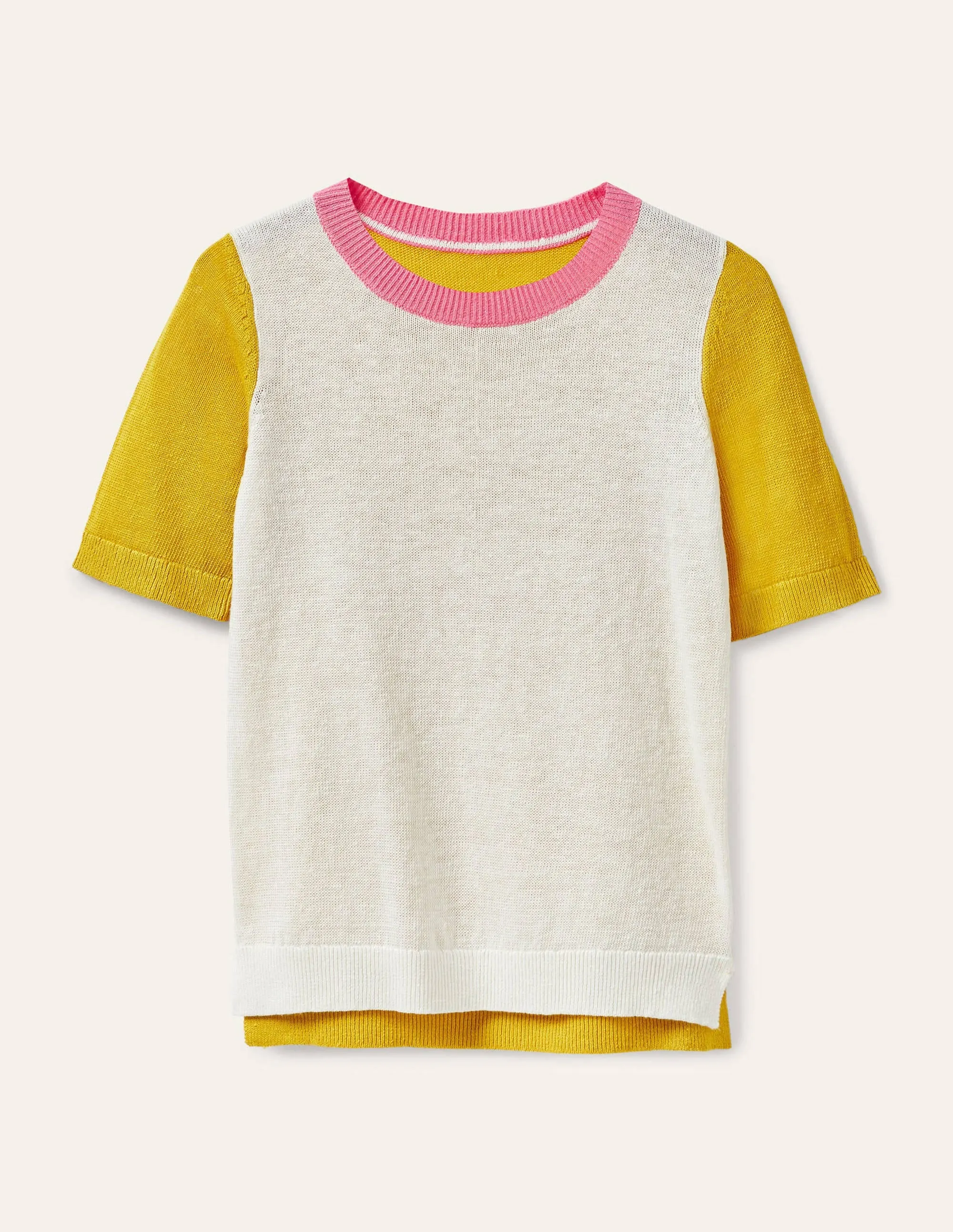Askerton Linen Knitted Tee-Daffodil Colourblock