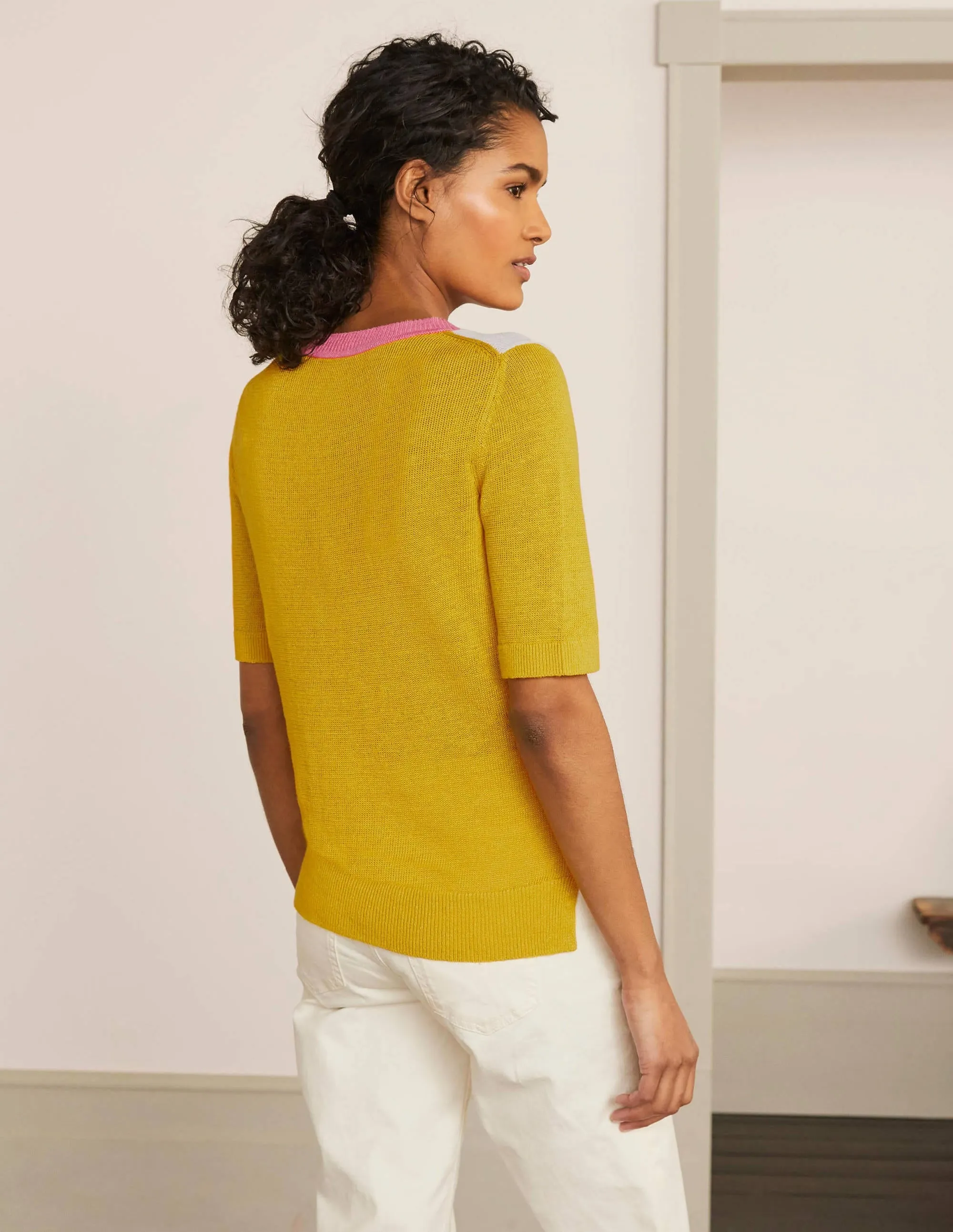 Askerton Linen Knitted Tee-Daffodil Colourblock