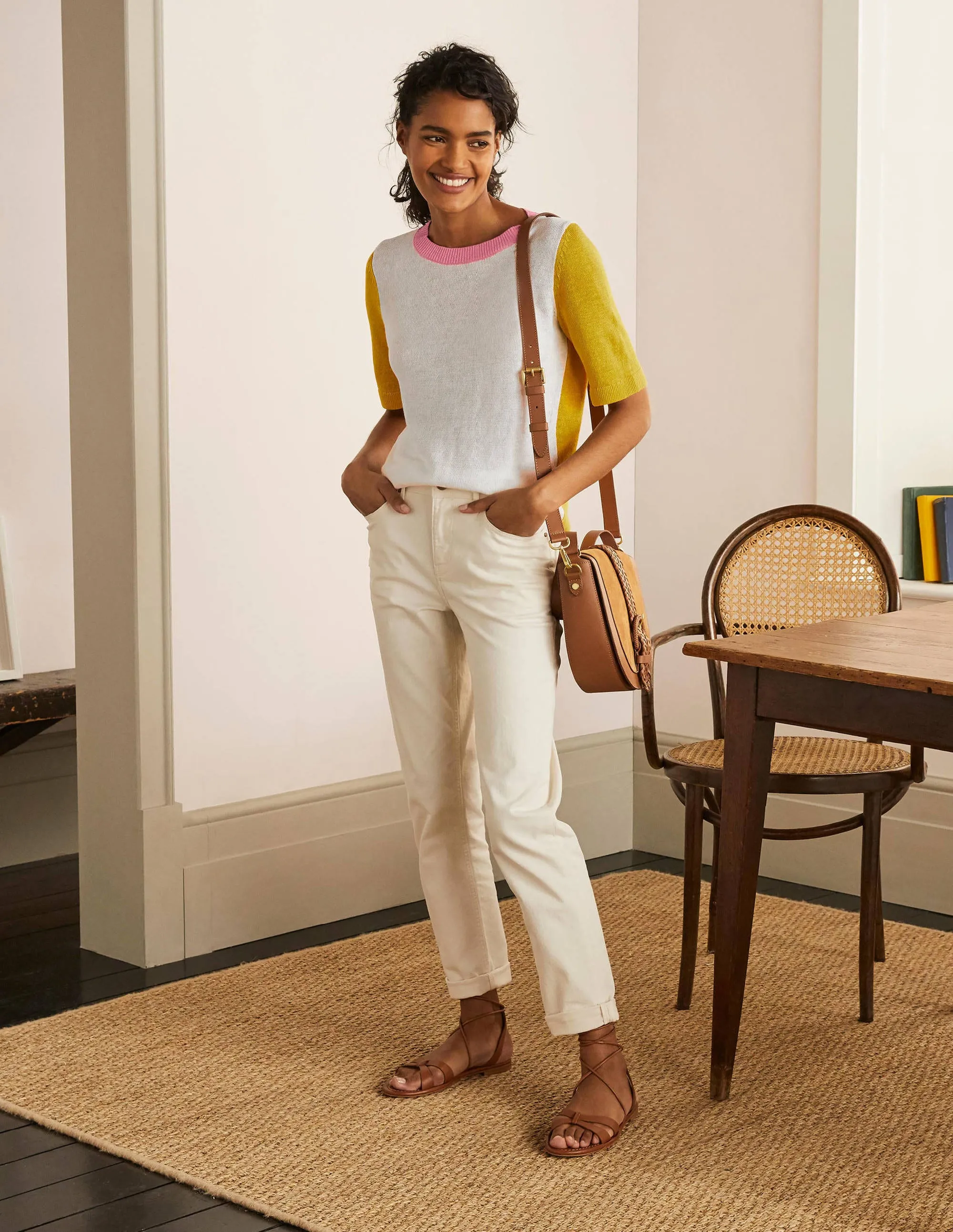 Askerton Linen Knitted Tee-Daffodil Colourblock