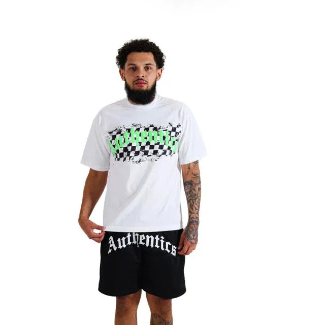 Authentics "Arch Checkered" Tee - White/Neon Green
