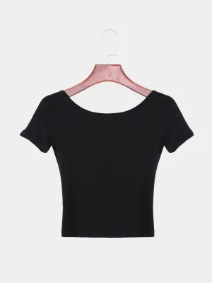 Backless Short Sleeve Black Top