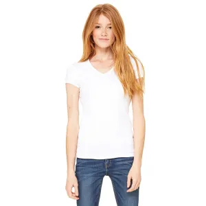 Bella   Canvas Women's White Stretch Rib Short-Sleeve V-Neck T-Shirt