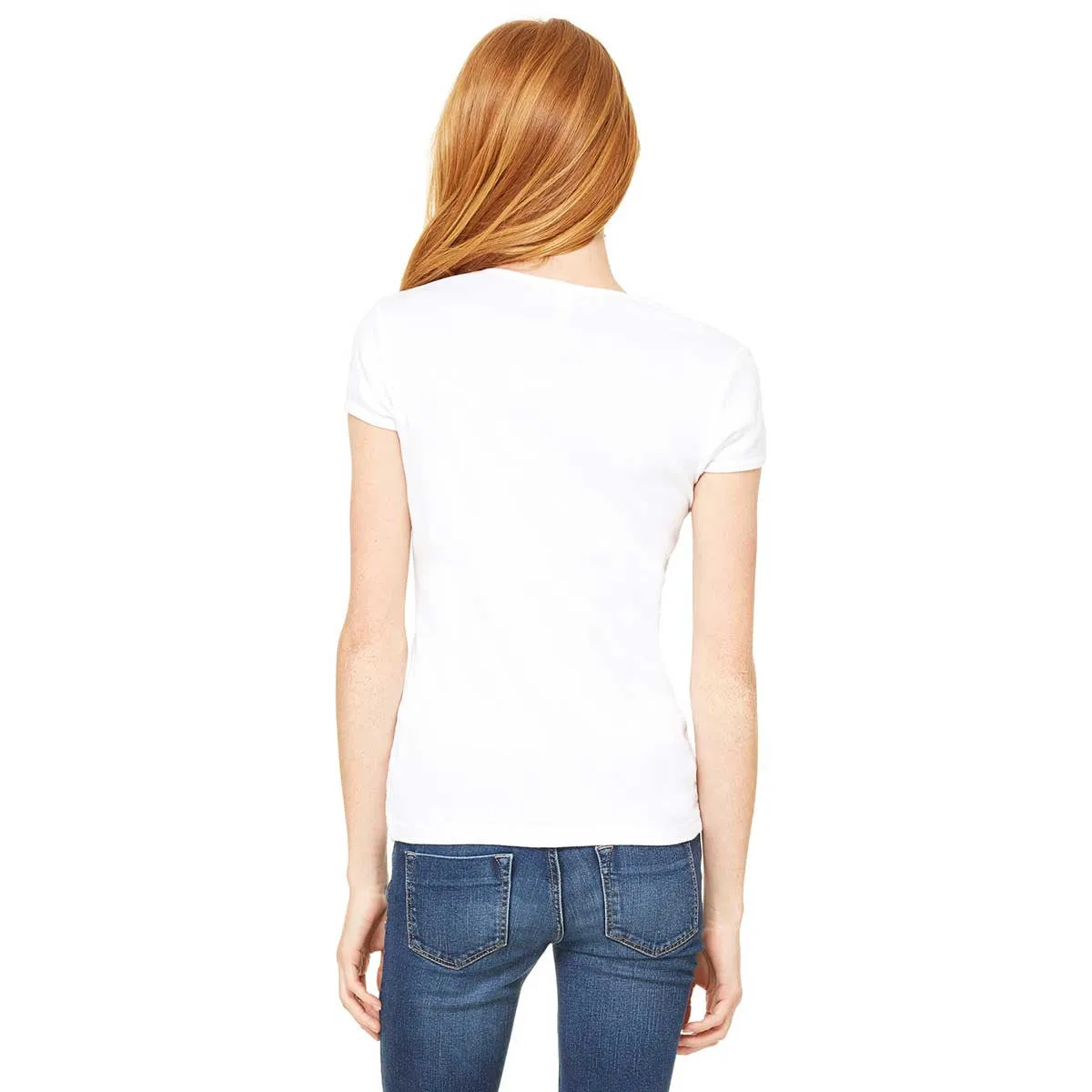 Bella   Canvas Women's White Stretch Rib Short-Sleeve V-Neck T-Shirt