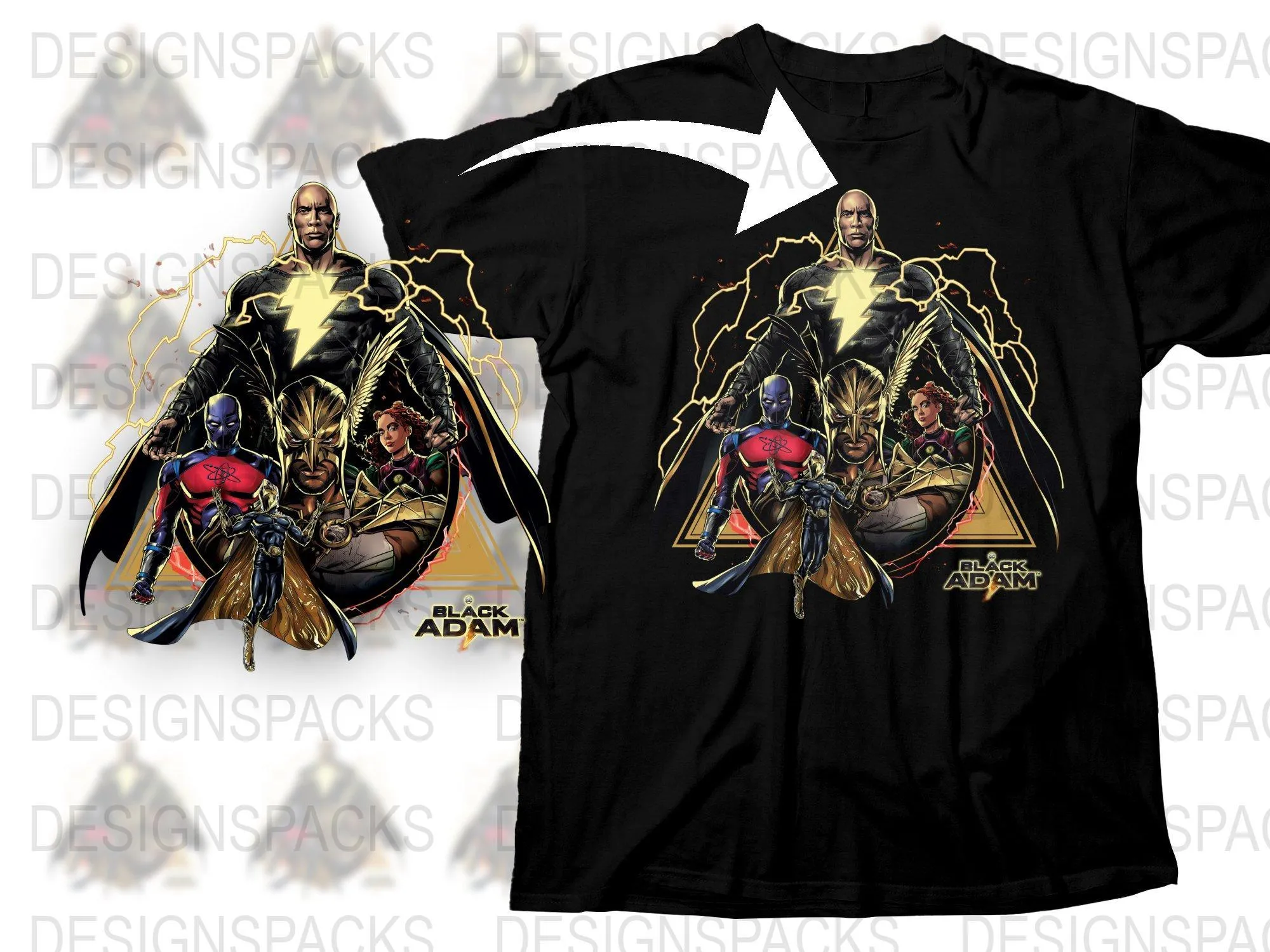 Black Adam and Heroes Graphic Design Png Digital Download