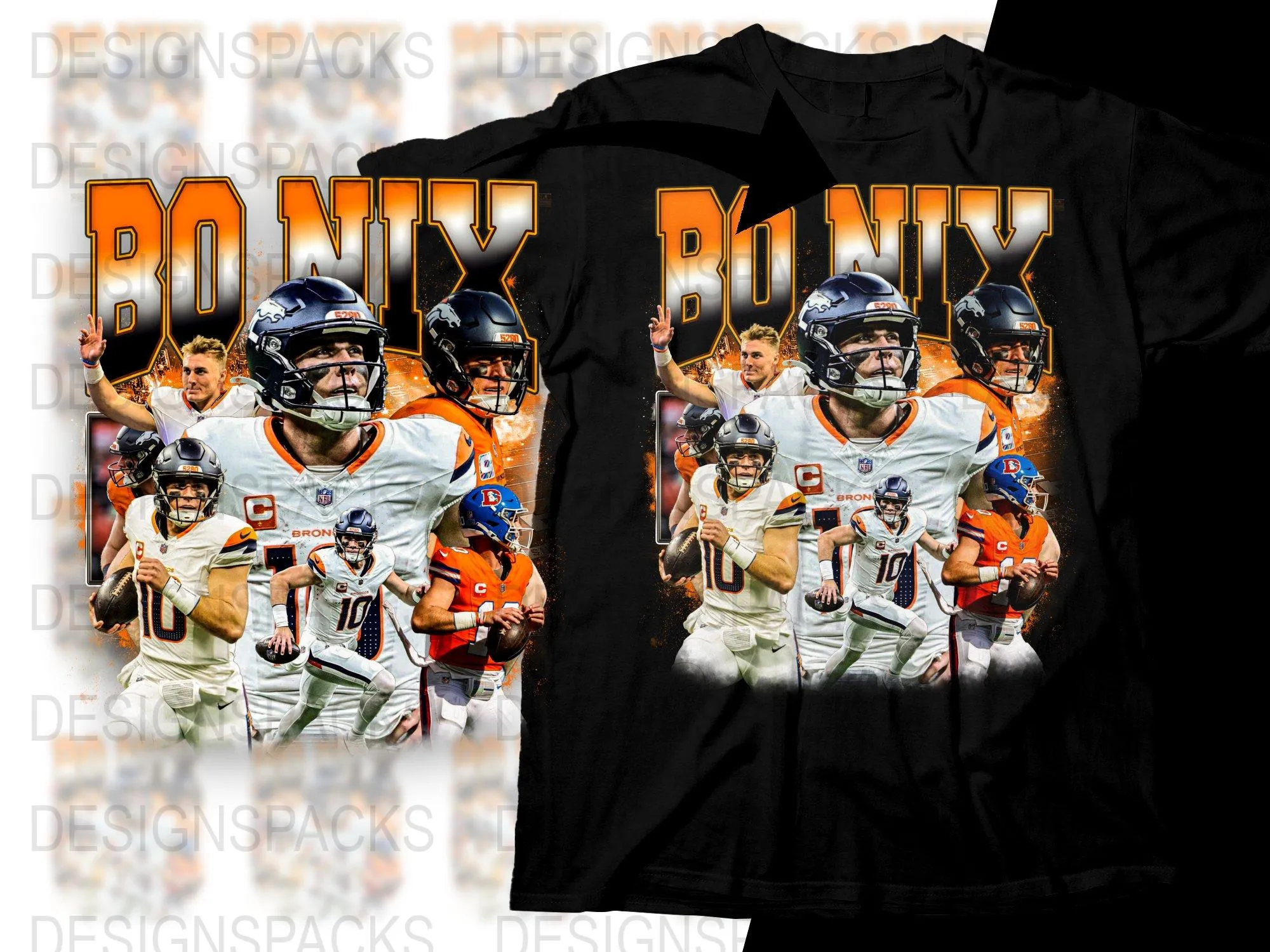 Bo Nix Multicolor Bootleg Graphic Sports Fan Png Digital Download