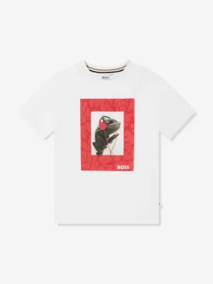 BOSS Boys Chameleon Print T-Shirt in White