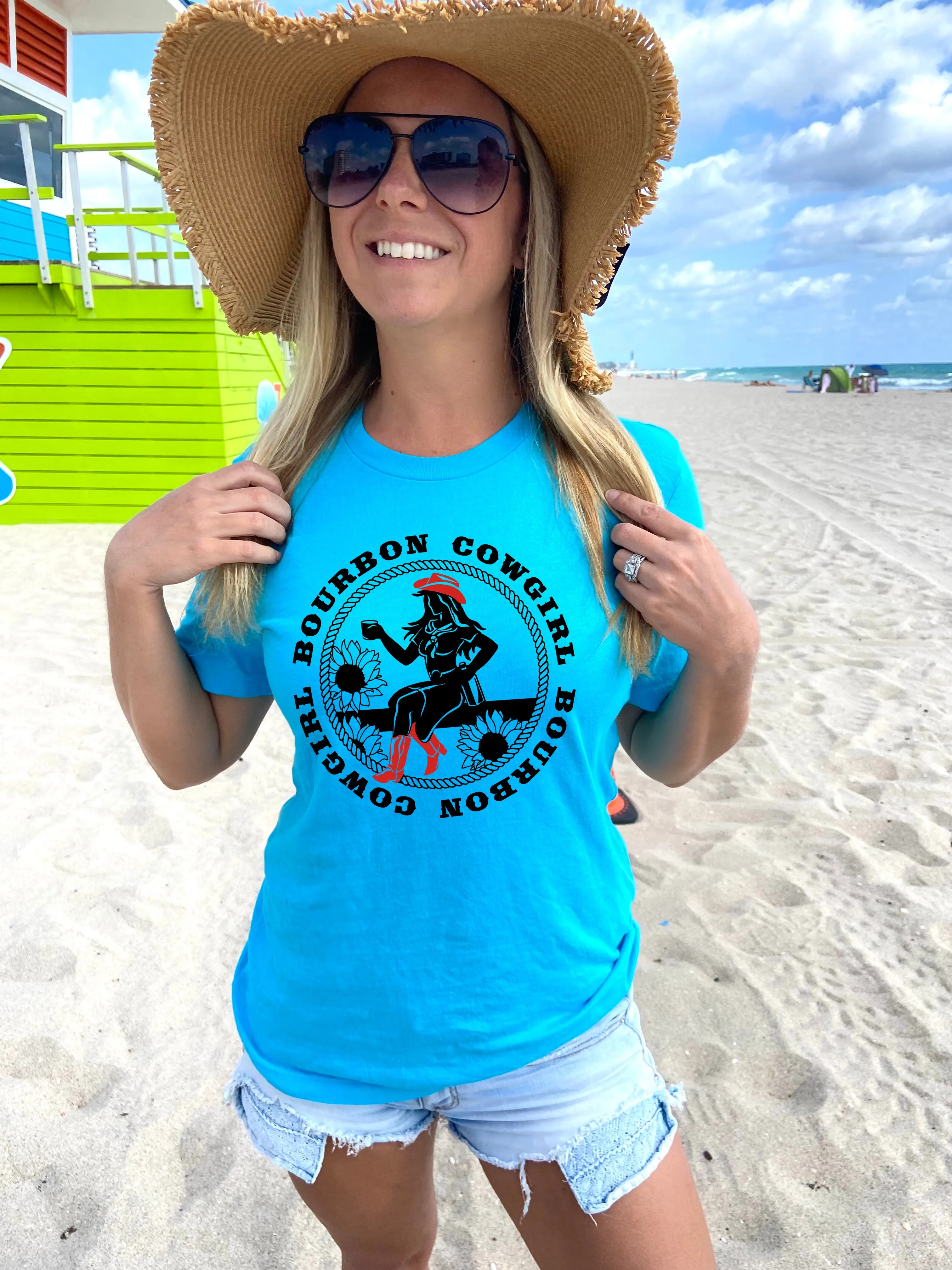 Bourbon Cowgirl Logo Turquoise Tshirt - Bourbon Cowgirl