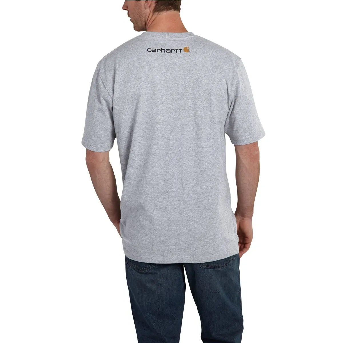 Carhartt Men's Heather Grey Signature Logo Short Sleeve T-Shirt