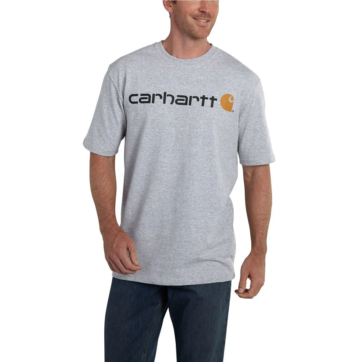 Carhartt Men's Heather Grey Signature Logo Short Sleeve T-Shirt