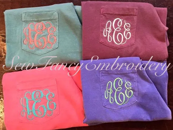 Comfort Colors Long Sleeved Monogrammed Pocket T Shirt