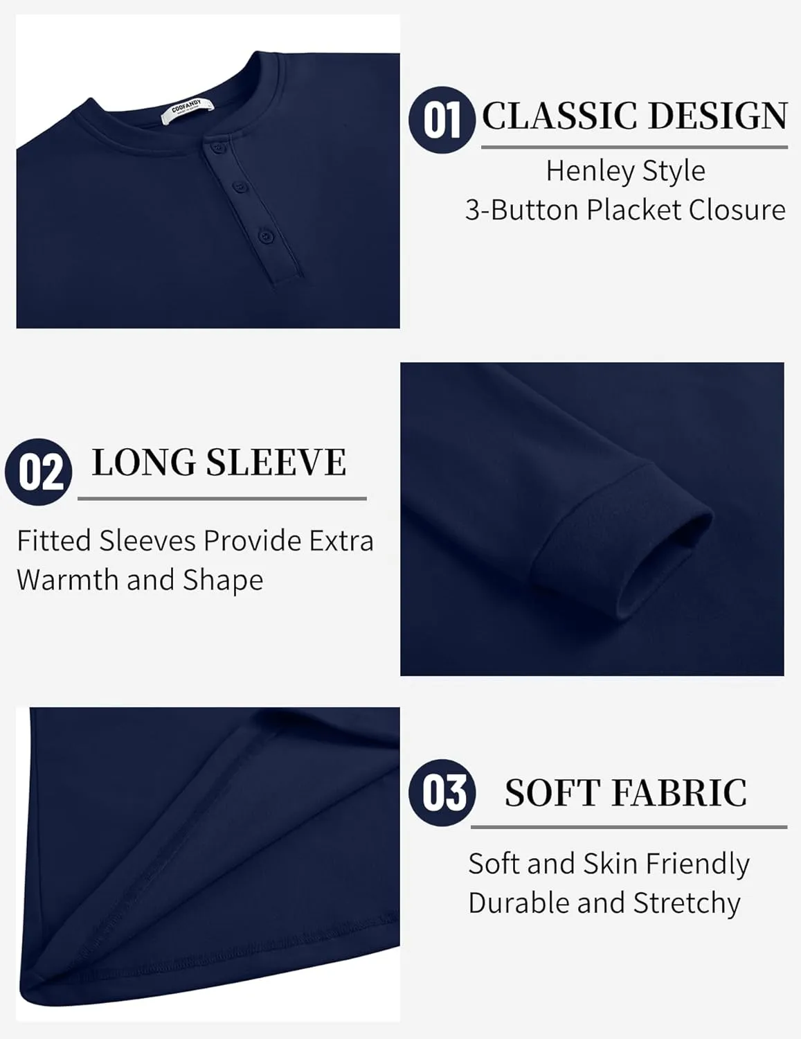 COOFANDY Men's Henley Shirts Long Sleeve Basic Pullover Shirt Lightweight Button T-Shirts