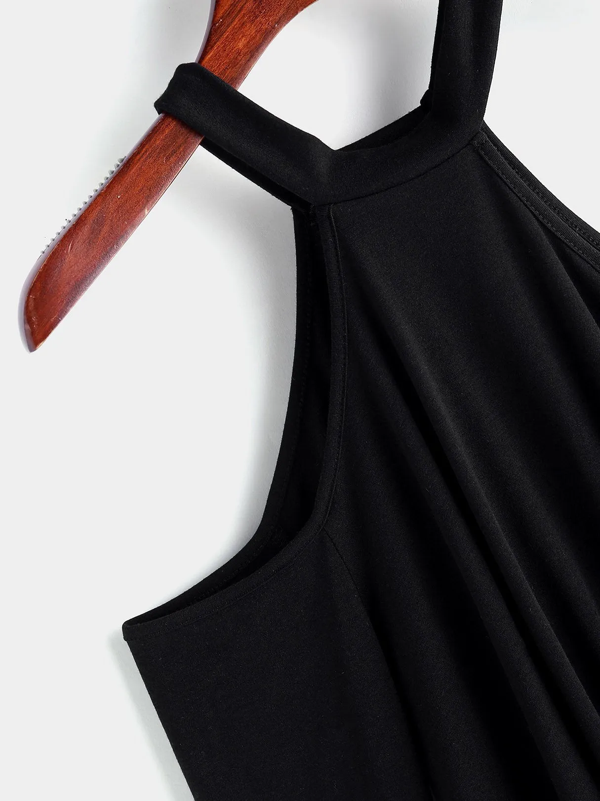 Custom Halter Cold Shoulder Plain Long Sleeve Black T-Shirts
