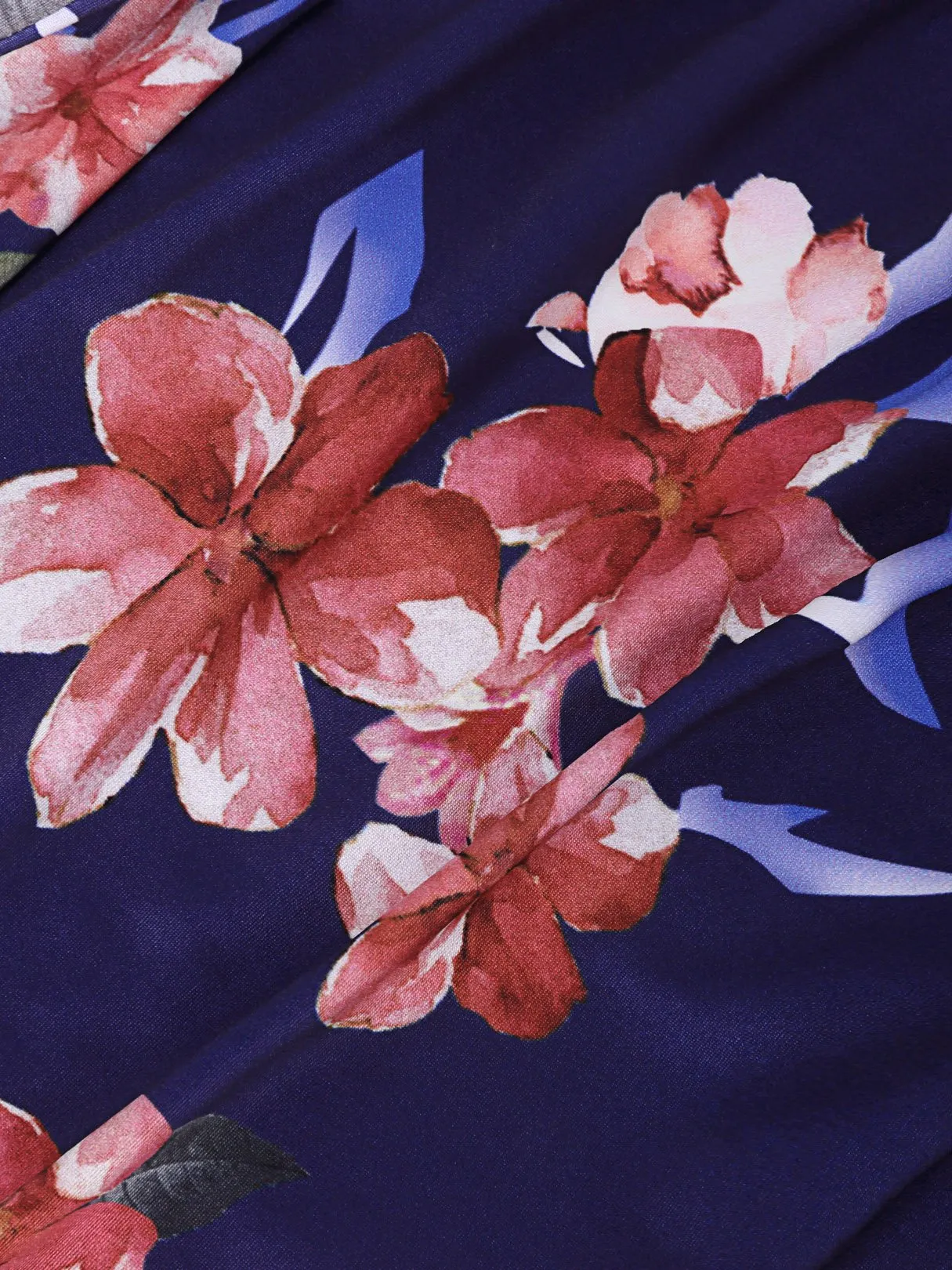 Custom Off The Shoulder Floral Print Asymmetrical Hem Navy T-Shirts