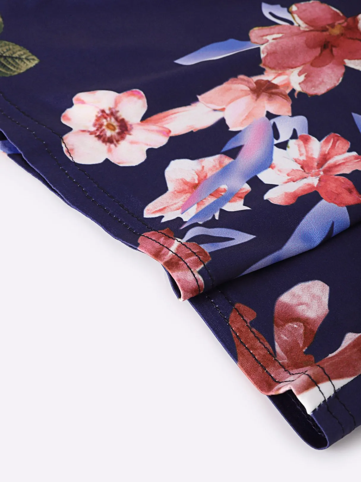 Custom Off The Shoulder Floral Print Asymmetrical Hem Navy T-Shirts