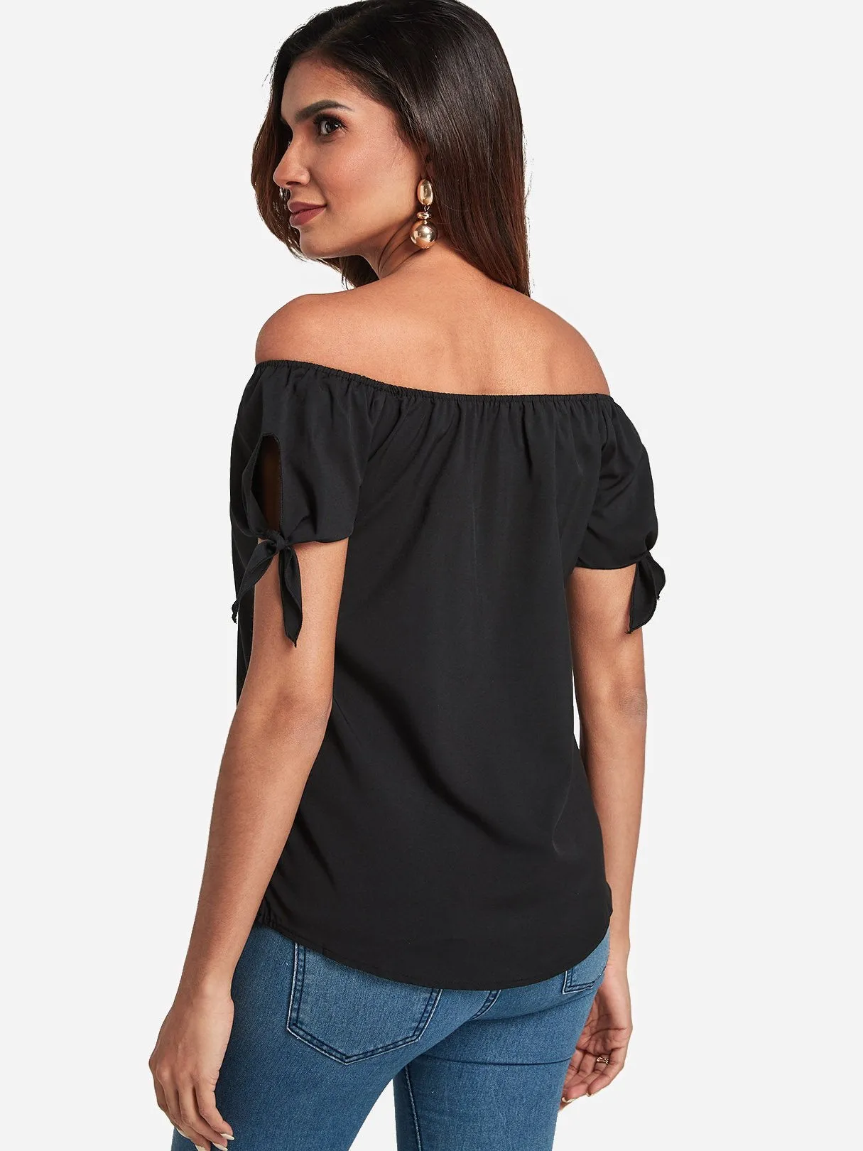 Custom Off The Shoulder Self-Tie Short Sleeve Top