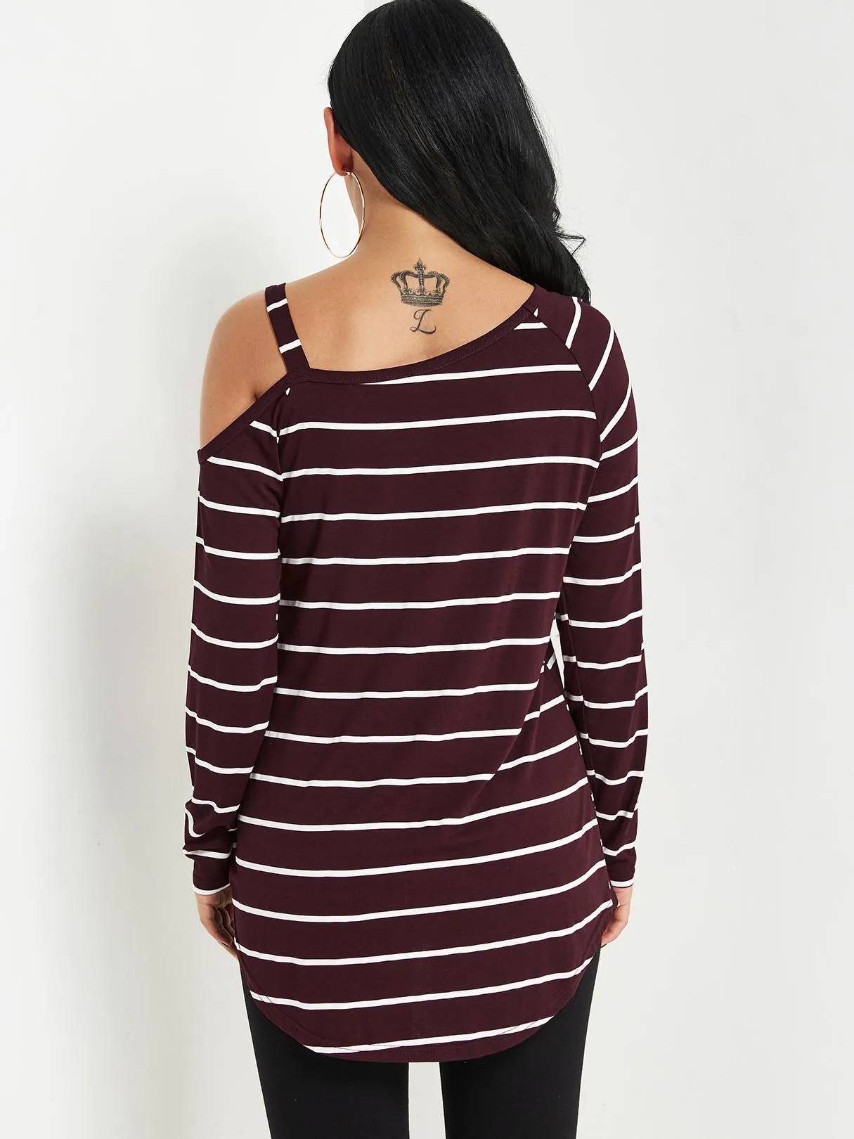 Custom One Shoulder Cut Out Twist Long Sleeve Burgundy Top