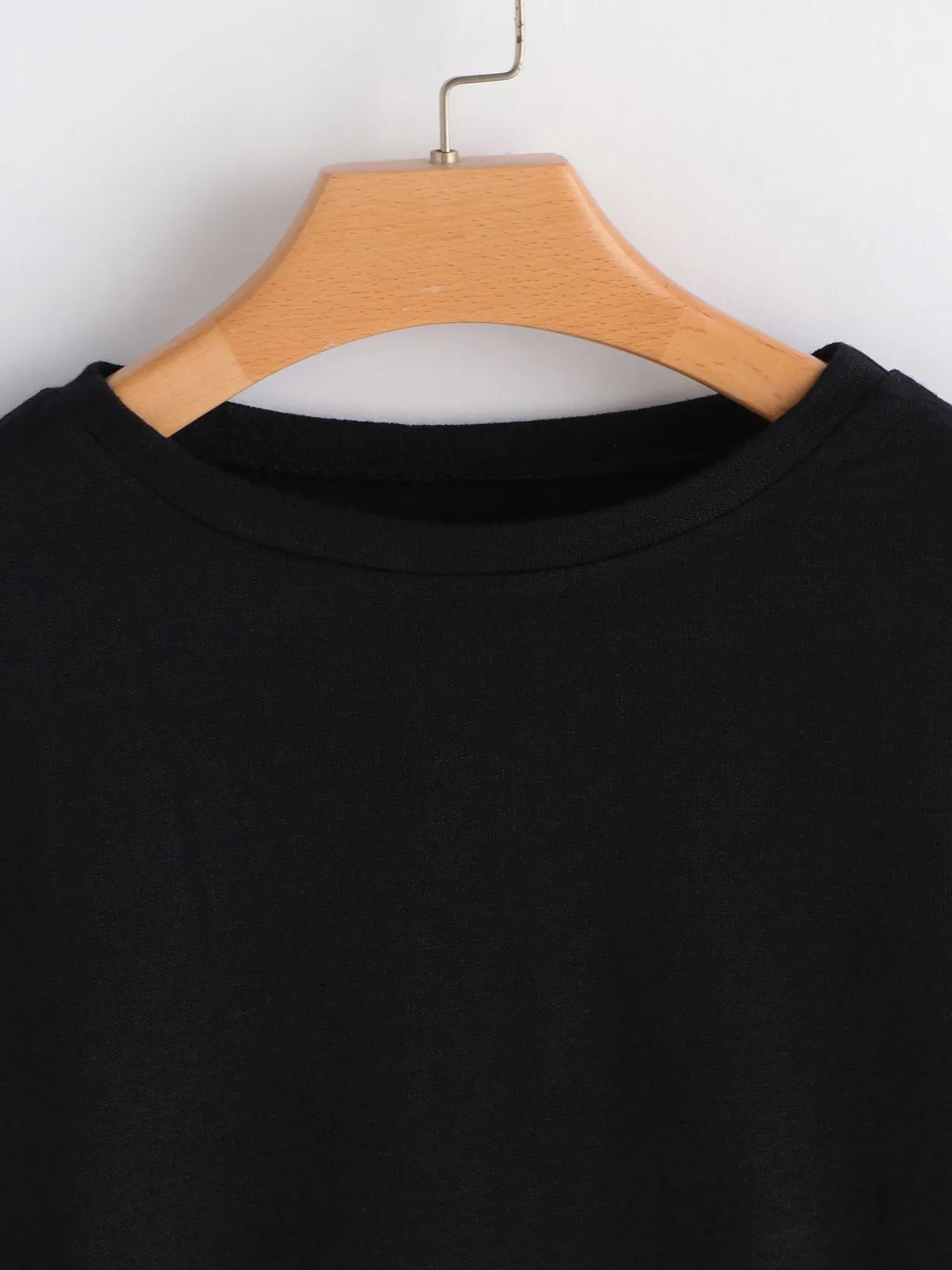 Custom Round Neck Grid Printed Long Sleeve Black T-Shirts