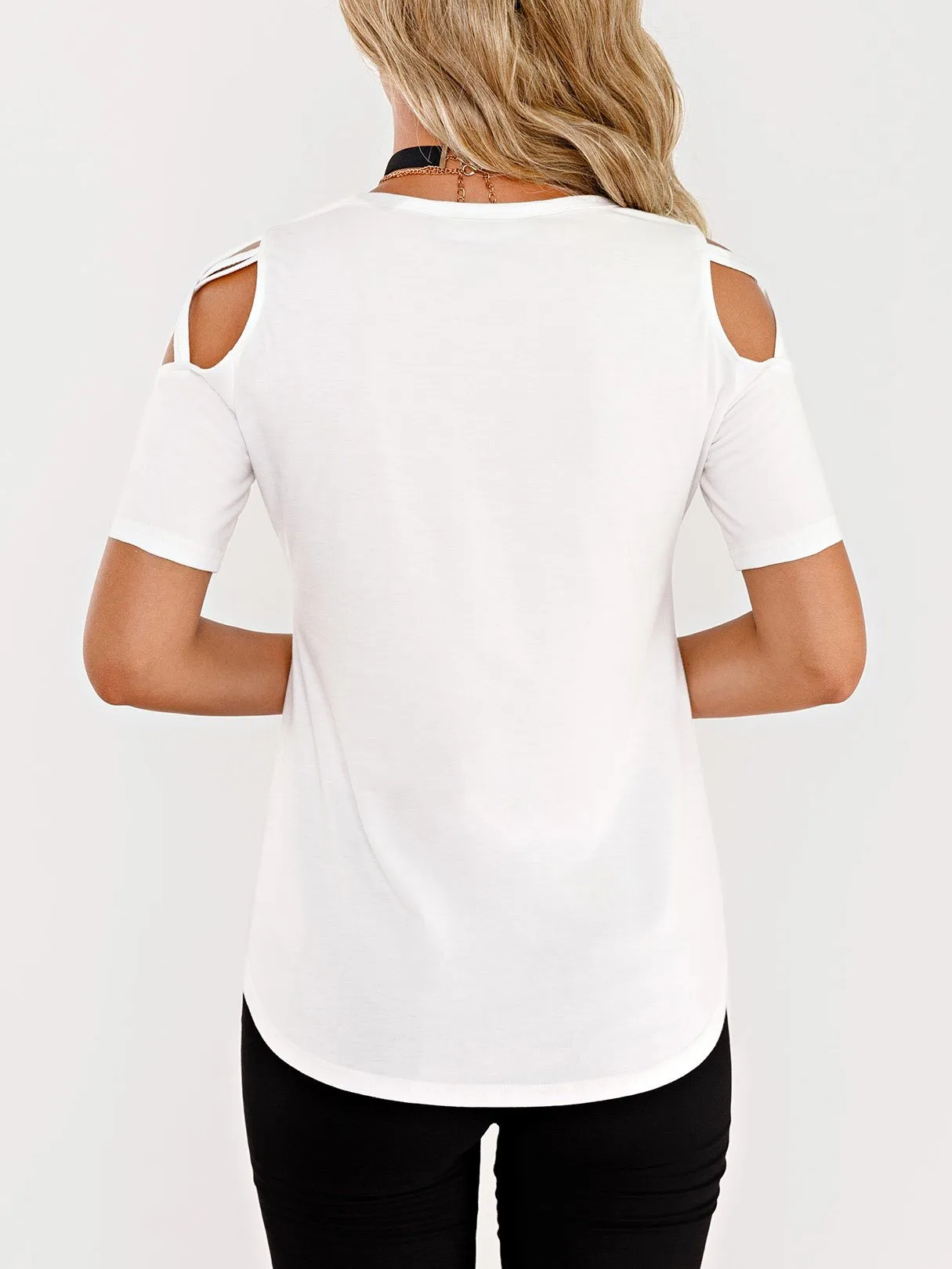 Custom Round Neck Plain Cut Out Short Sleeve White T-Shirts