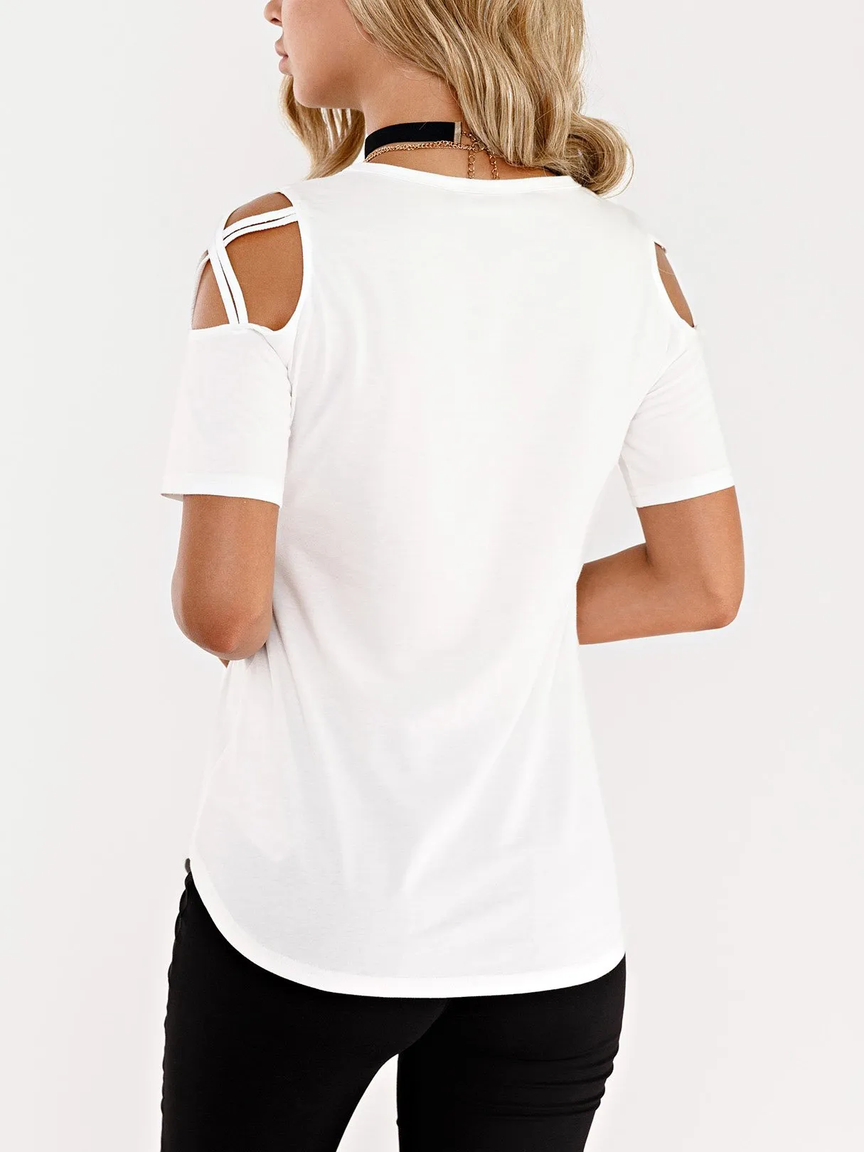 Custom Round Neck Plain Cut Out Short Sleeve White T-Shirts