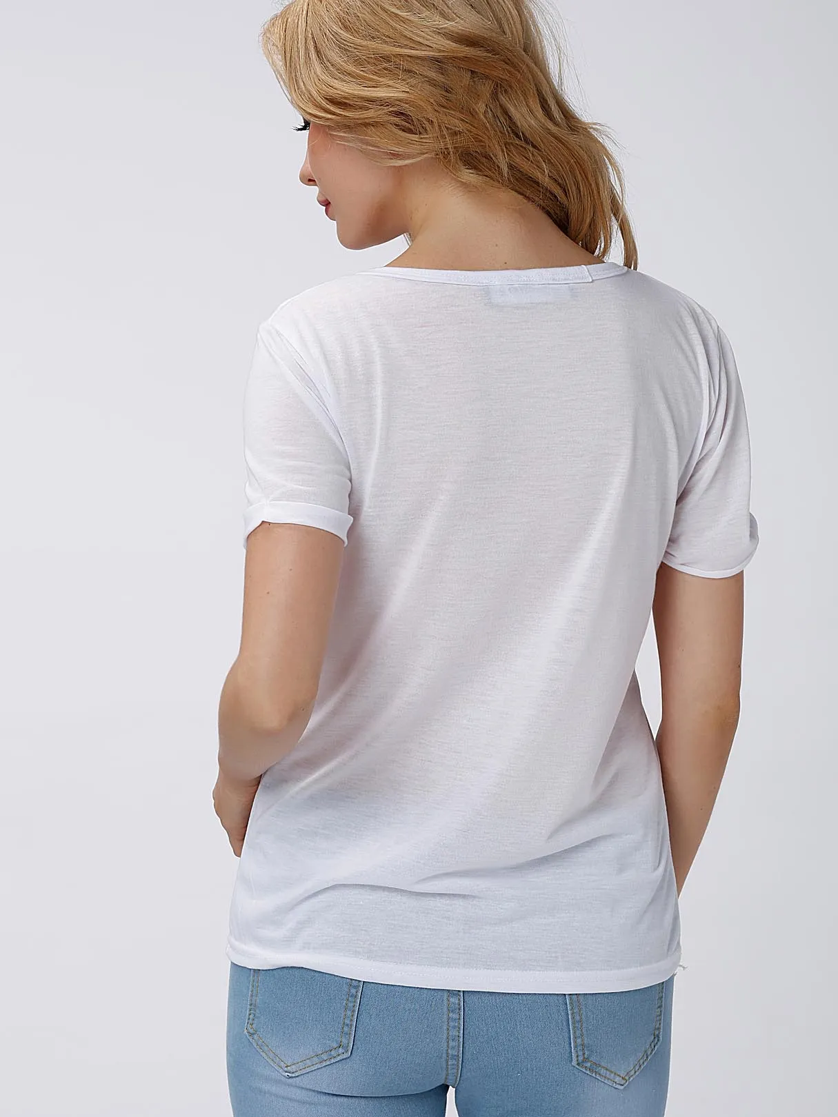 Custom Round Neck Printed Short Sleeve White Tees