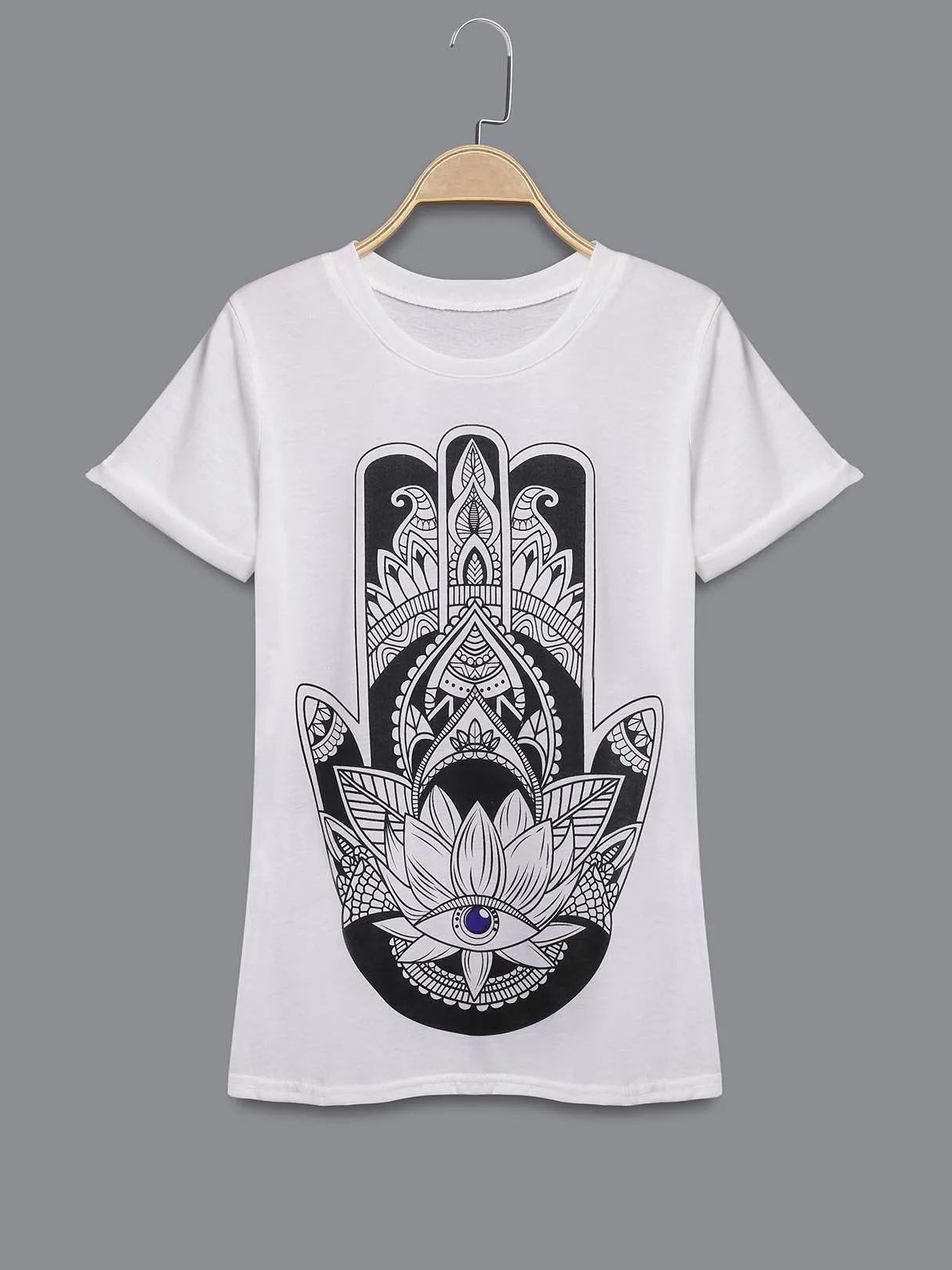 Custom Round Neck Printed Short Sleeve White Tees
