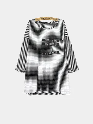 Custom Scoop Neck Stripe Letter Long Sleeve Top