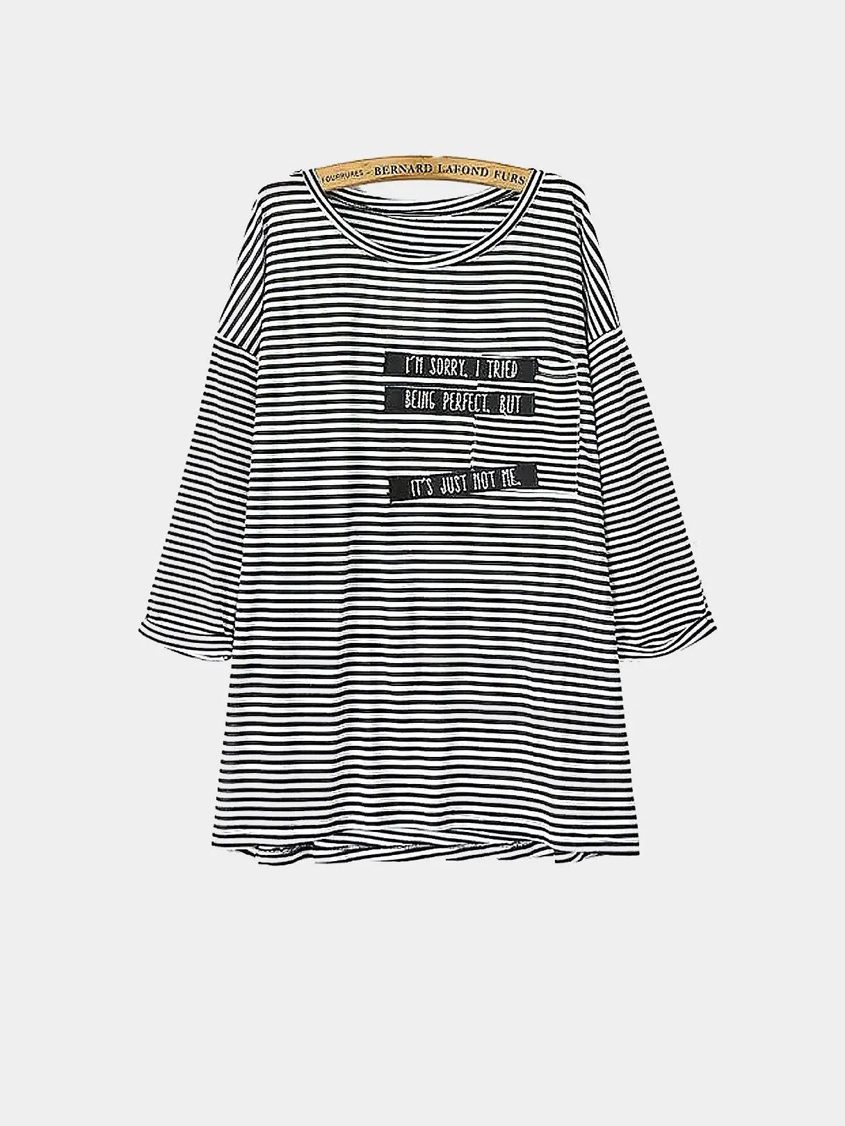 Custom Scoop Neck Stripe Letter Long Sleeve Top