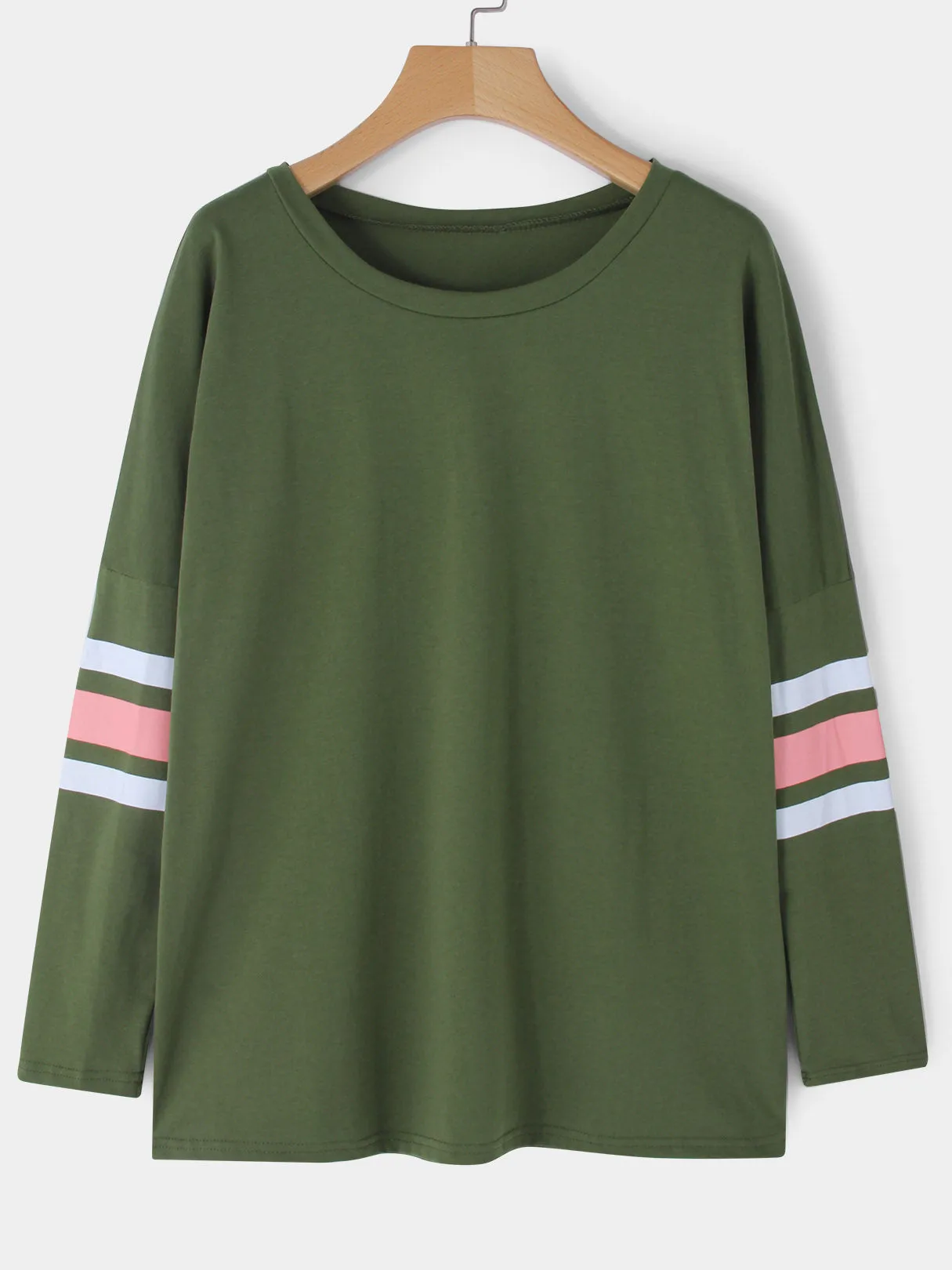Custom Stripe Pattern Round Neck Long Sleeves T-shirt