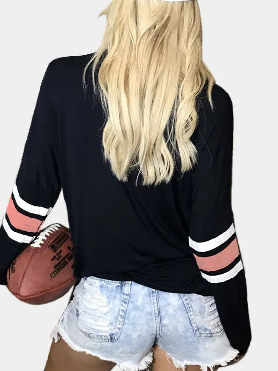 Custom Stripe Pattern Round Neck Long Sleeves T-shirt