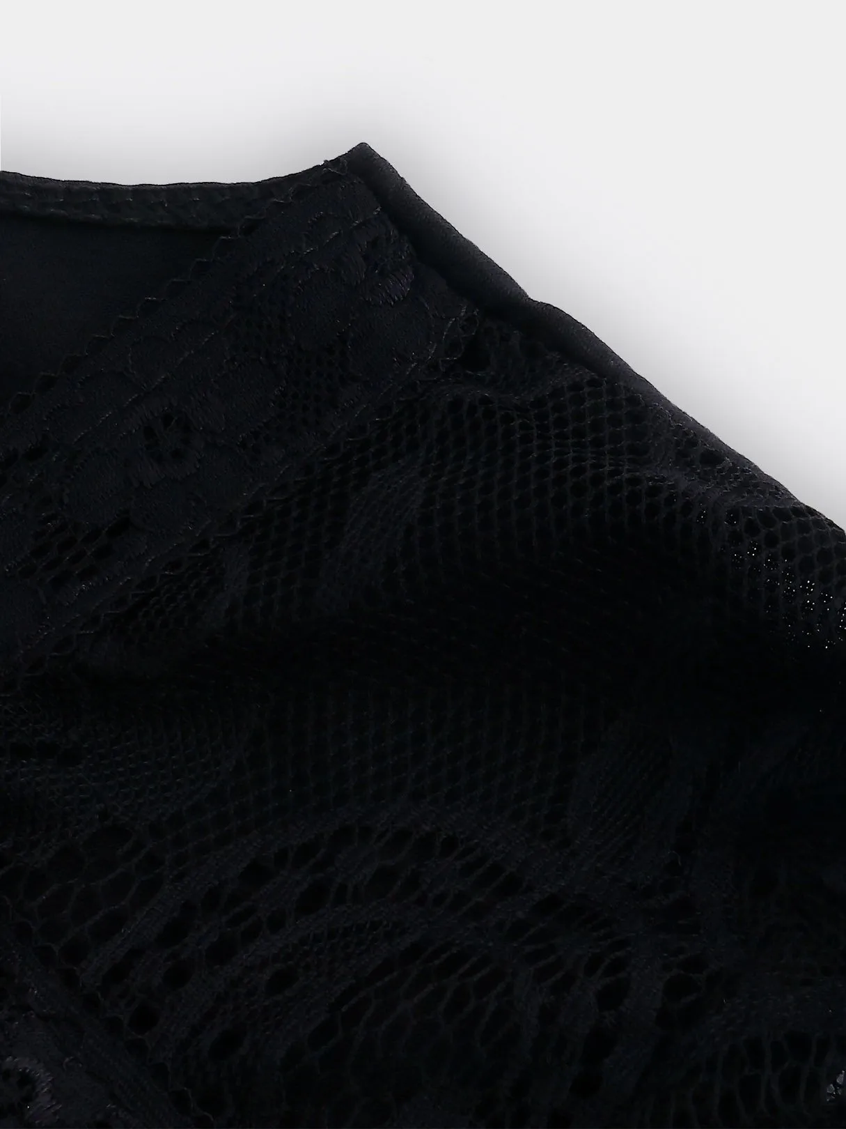 Custom V-Neck Lace Short Sleeve Black Top