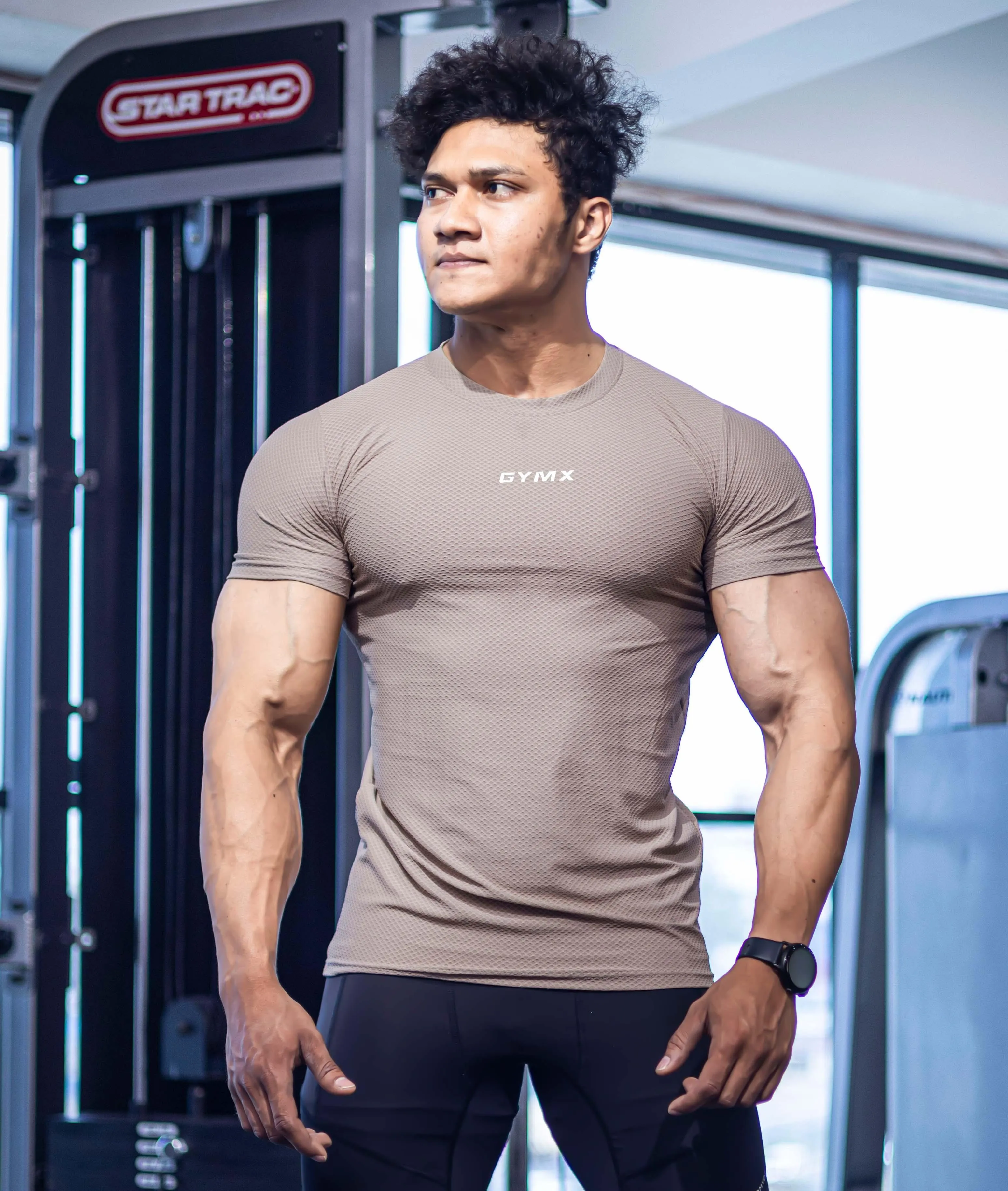 Diamond Cut GymX Tee: Beige