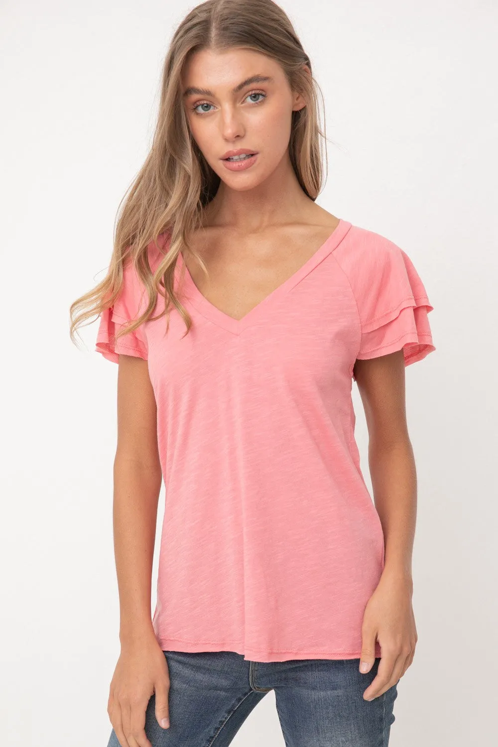 Double Ruffle Raglan Short Sleeve Tee