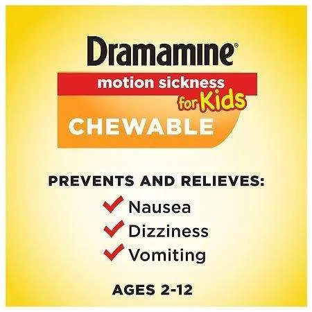 Dramamine Motion Sickness Relief for Kids, Grape Flavor - 8 ct.