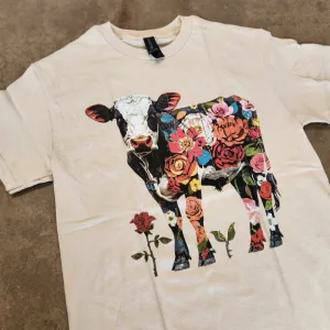 Floral Cow Graphic Tee