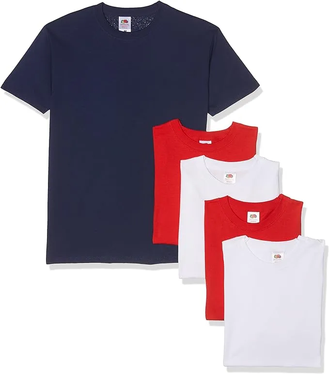 Fruit of the Loom Men's Original T-Shirt | Multicolor | Pack of 5 ( Navy/2x Red/2x White )