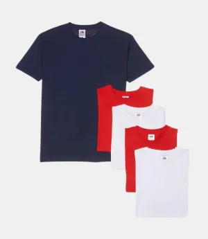 Fruit of the Loom Men's Original T-Shirt | Multicolor | Pack of 5 ( Navy/2x Red/2x White )