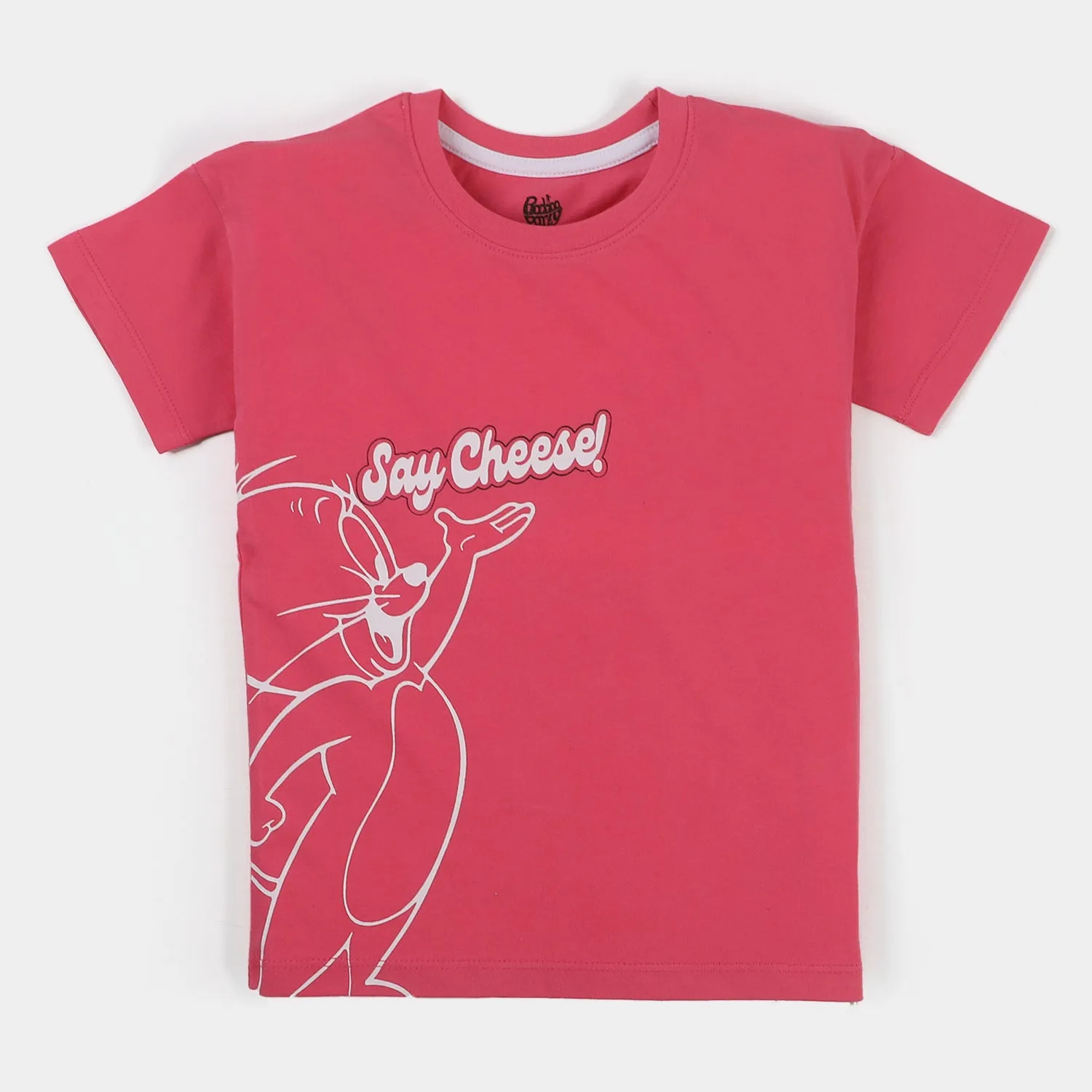 Girls Slub T-Shirt Say Cheese - Hot Pink