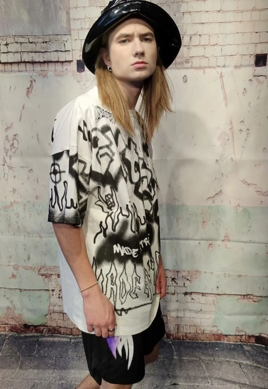 Graffiti print tee Extreme slogan t-shirt paint splatter top
