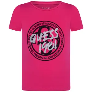 Guess Girls T-Shirt - Raspberry Cotton Stretch Jersey T-Shirt