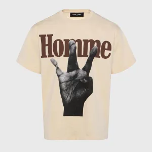 Homme   Femme "Twisted Fingers" Cream Tee - Brown/Yellow