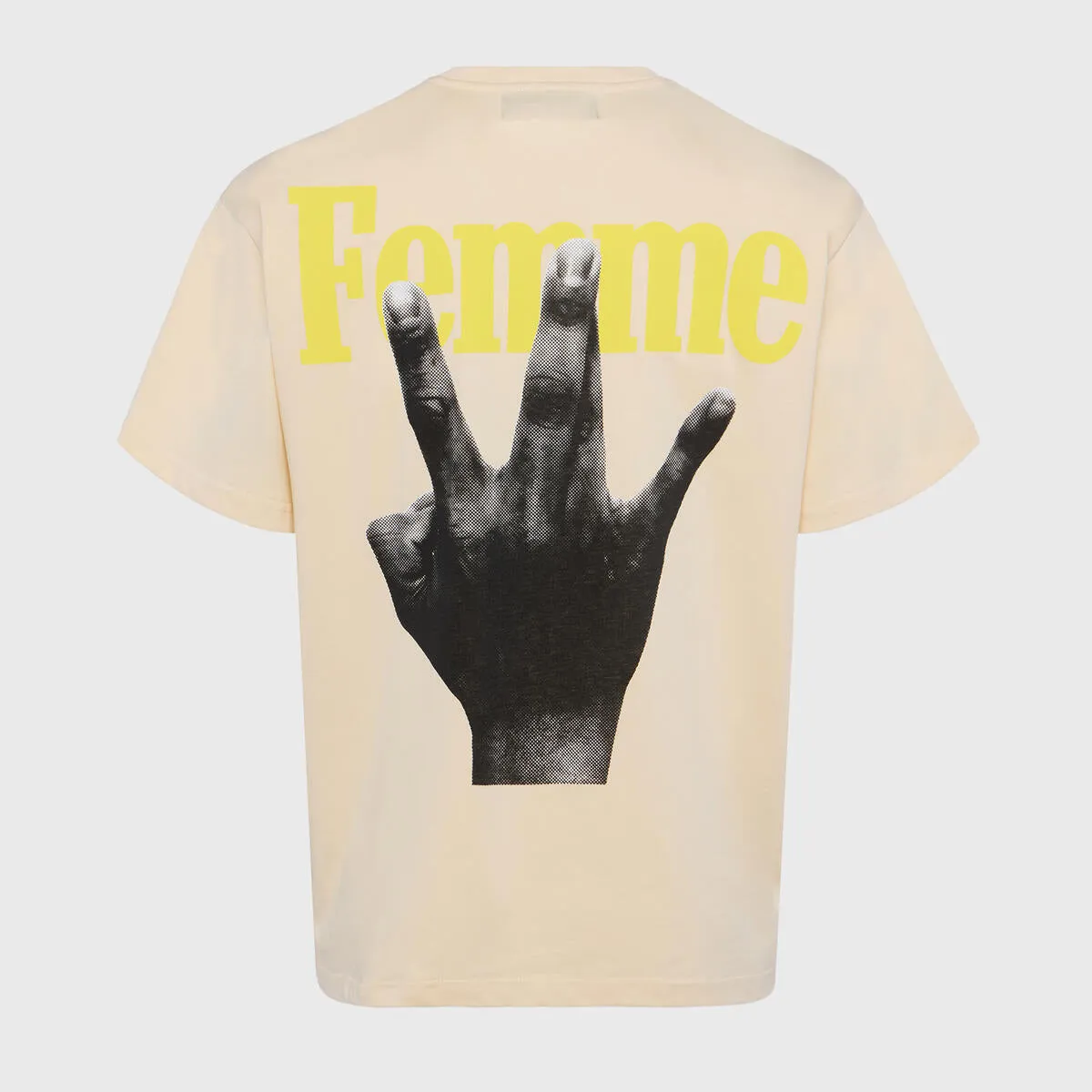 Homme   Femme "Twisted Fingers" Cream Tee - Brown/Yellow