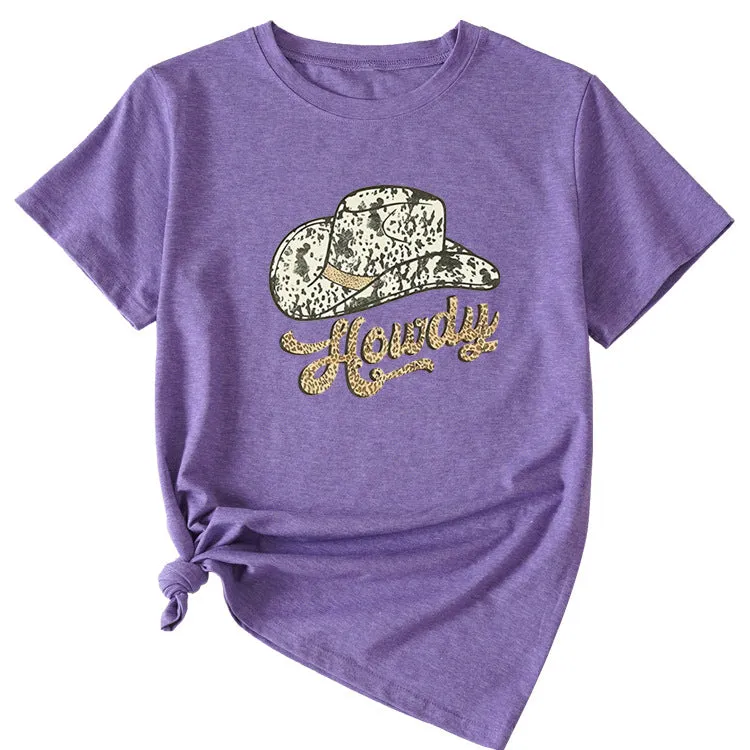 Howdy Funny Graphic Short Sleeve Crew Neck Top T-shirt